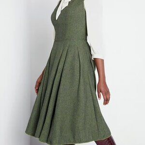 Modcloth x Collectif Mod For Each Other Green Tweed Dress Women's Size Large
